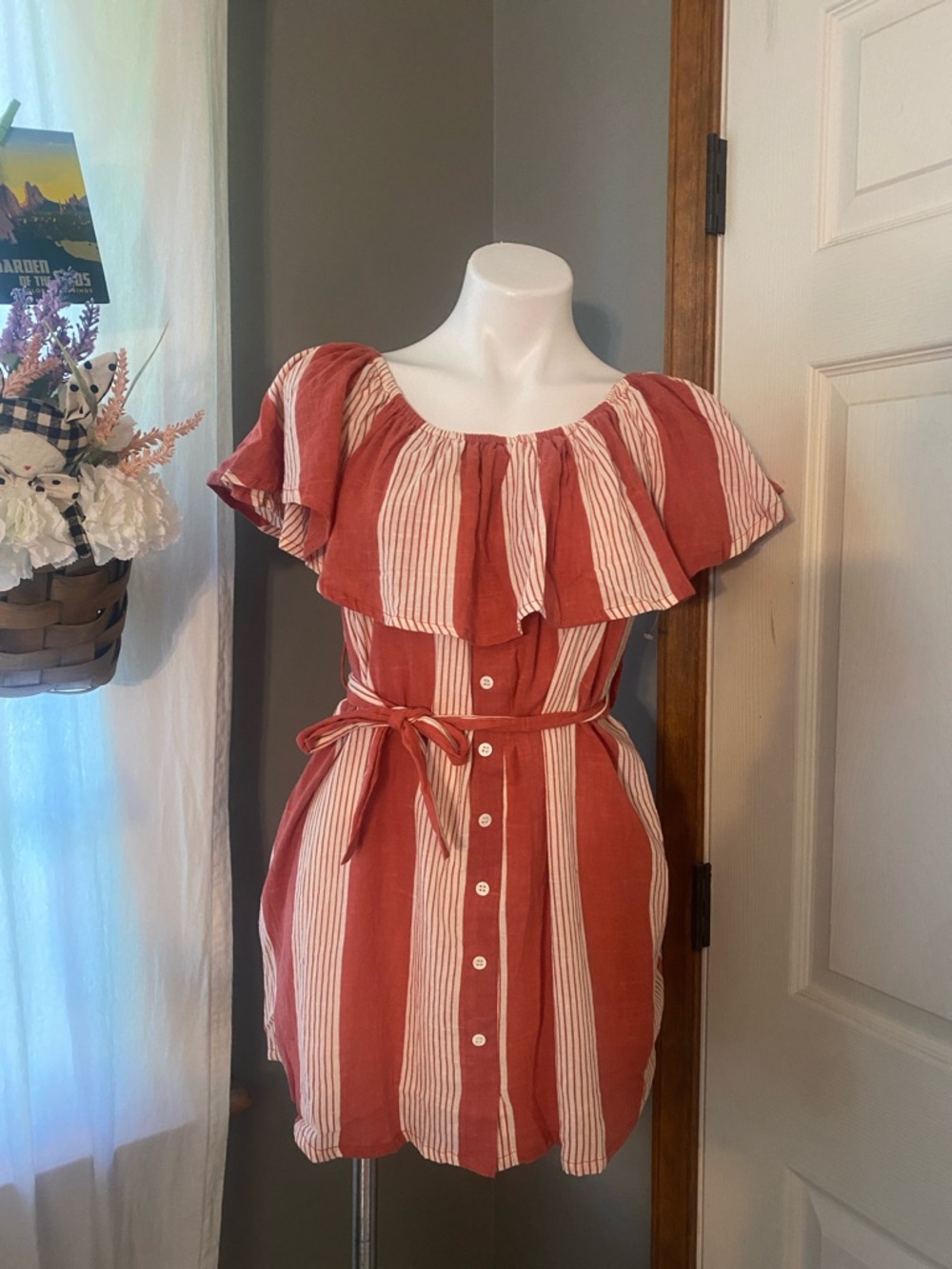 Faithful the Brand Amalfi Picnic Striped Off-Shoulder Button-Front Dress - Picture 2 of 6